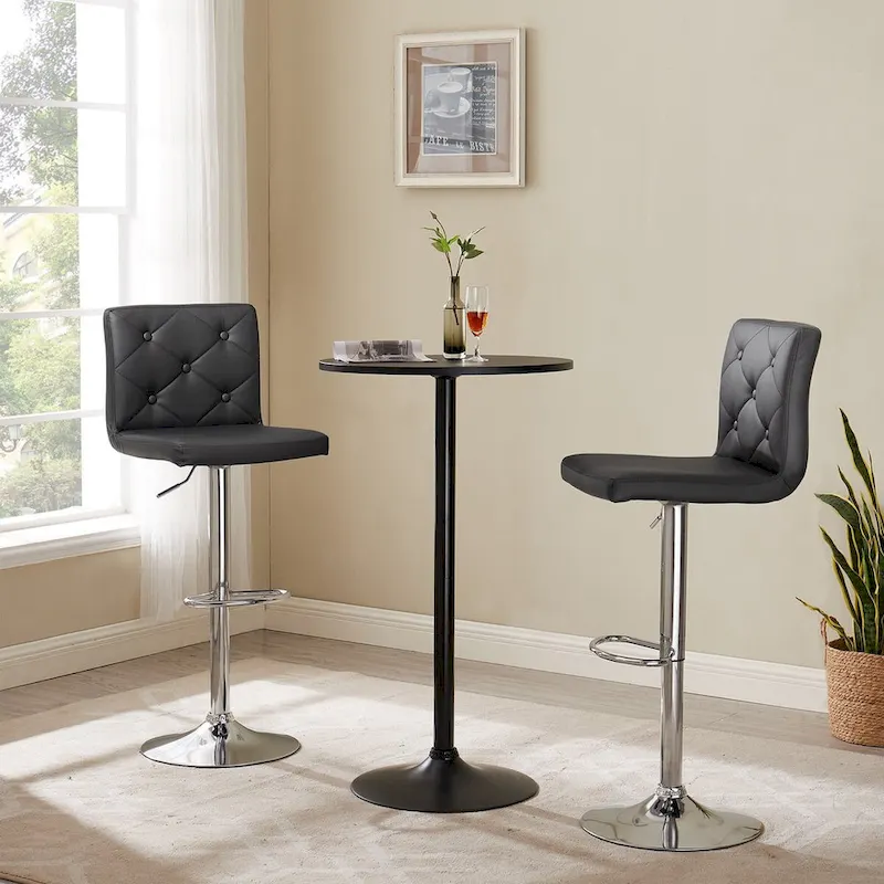 Javlergo Bar Stools Set of 2 Adjustable Swivel PU Leather Barstools with Back and Footrest