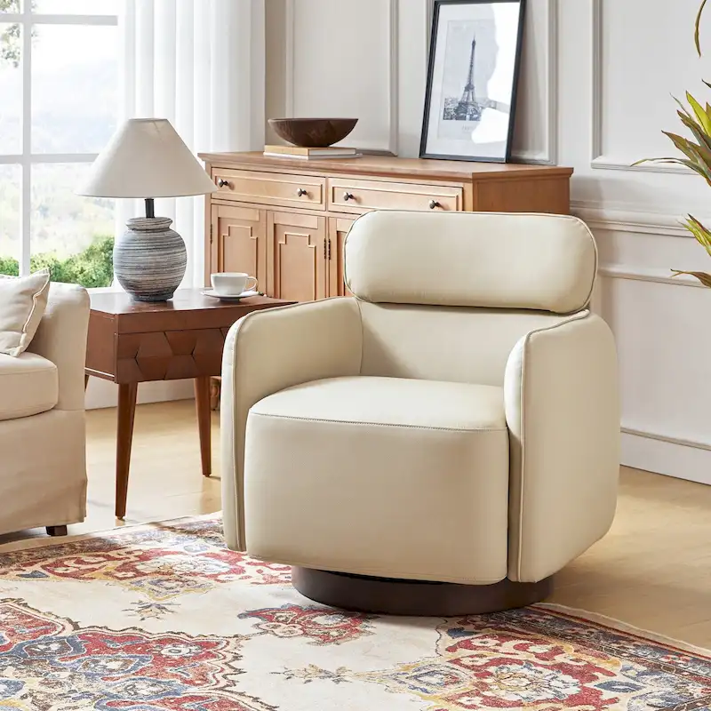 Modern Swivel Genuine Leather Barrel Chair
