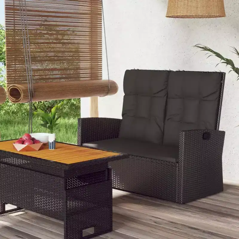 vidaXL Outdoor Loveseat Rattan Garden Bench with Cushions Black Poly rattan