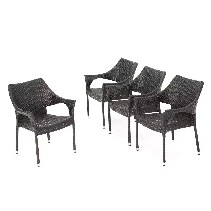 GDFStudio Norma Outdoor Stackable Wicker Weave Chairs with Iron Frame