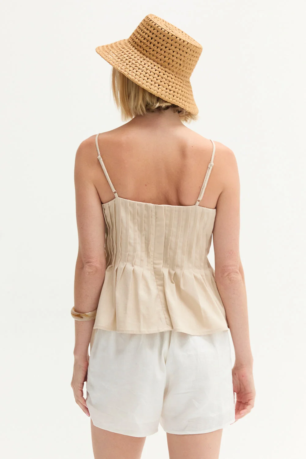 Pleated Sleeveless Linen Blend Top