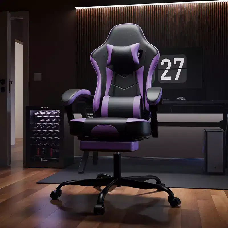 TUYOHW 360Swivel Gaming Chair Office Chairs with Wheels,Reclining Back,Adjustable Seat Height&Footrest,Ergonomics Video Game Chairs,300lbs Max
