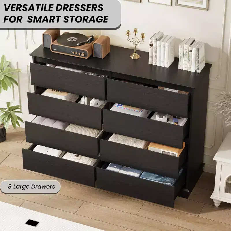 COZONY 51 Wide 8-Drawer Double Dresser  Large Horizontal Chest with Deep Drawers & Wide Top for Bedroom, Closet, Living Room & Hallway