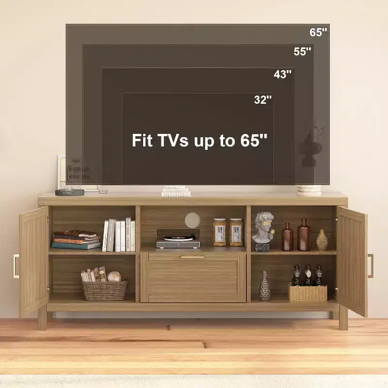 Garvee Farmhouse TV Stand for Up to 65 Inch TV, Entertainment Center with Door,Large Storage,Adjustable Shelf for Living Room/Bedroom