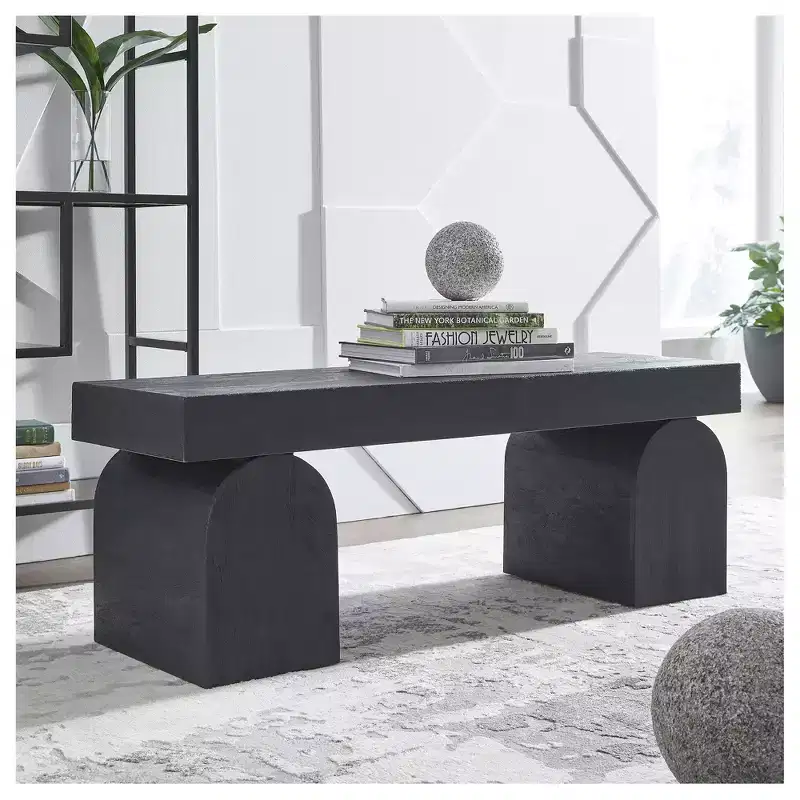 Signature Design by Ashley Holgrove Accent Bench - Matte Black Solid Wood with Oversized Decorative Legs