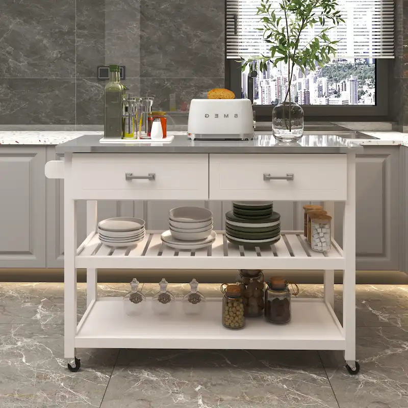 Stainless Steel Top Kicthen Cart With Two Drawers