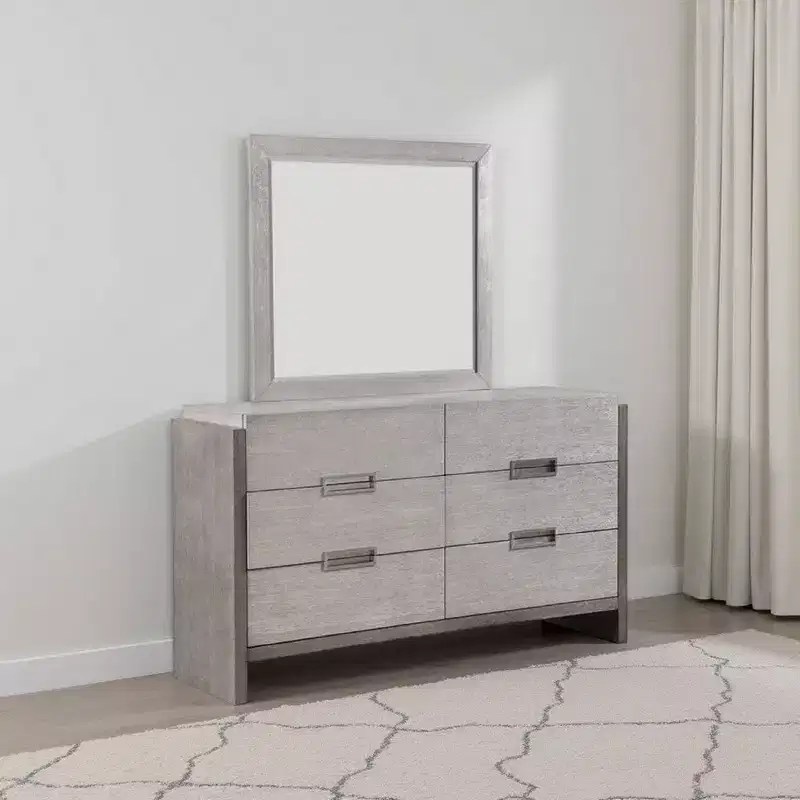 Wall Mount Dresser Mirror, Beveled Accent, Gray Solid Wood 36x40