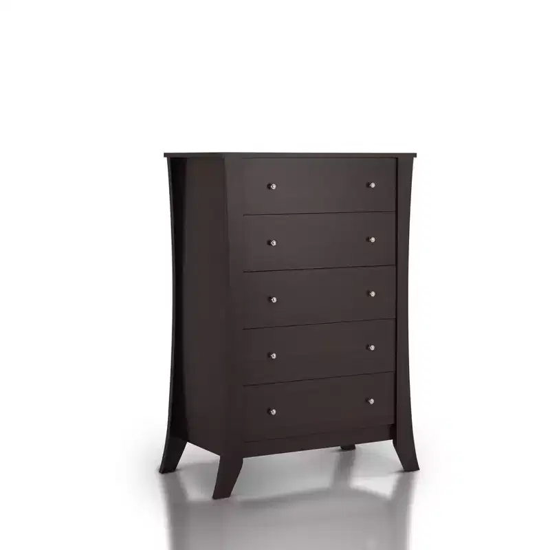24/7 Shop At Home Weston 5 Drawer Chest Roasted Espresso: Transitional Style Storage for Bedroom, Metal Glides