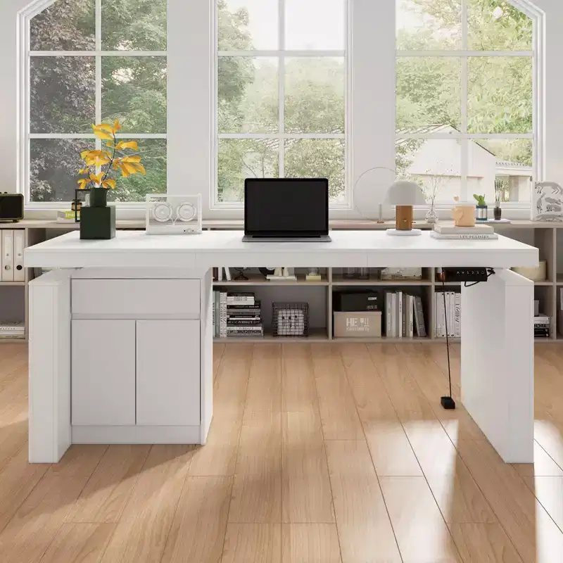 Famapy White Craft Desk With Adjustable Height and Storage Drawers Workstation Desk