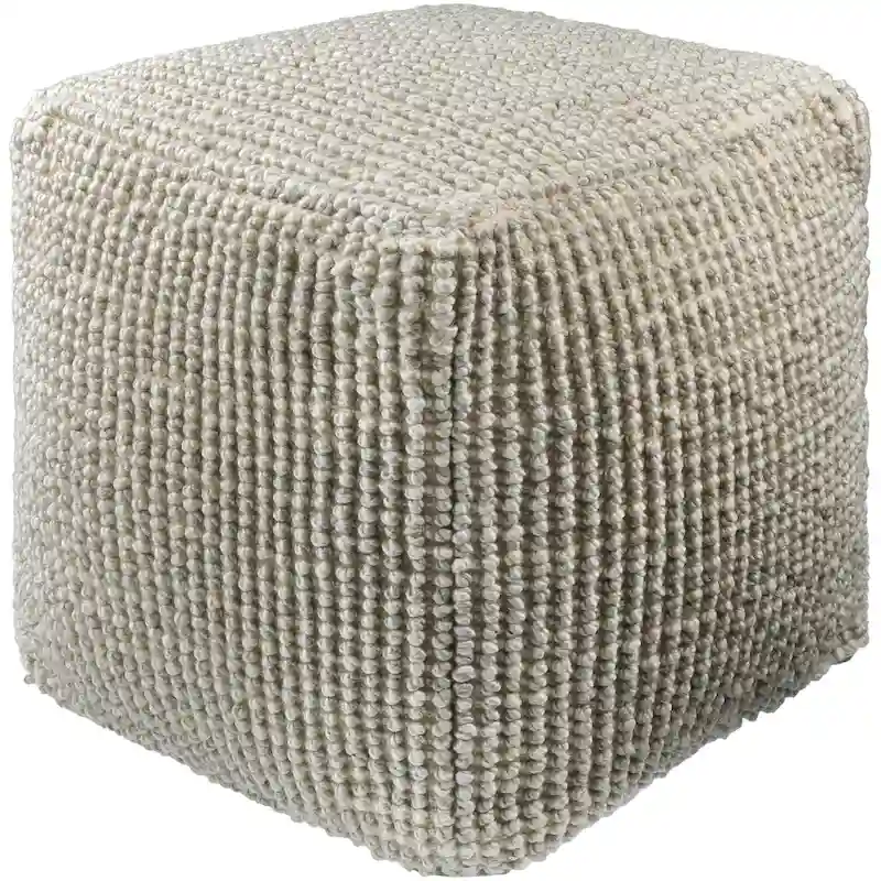 Cottage Style Pouf Ottoman | Upholstered Round Footrest | Living Room Accent