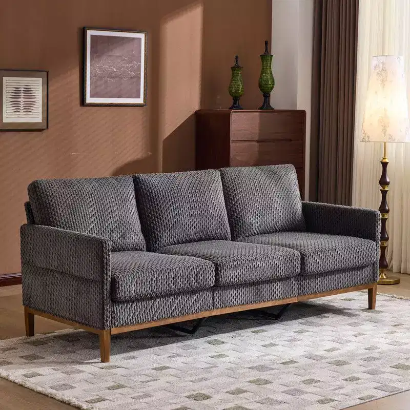 Modern Farmhouse Velvet Upholstery 3-Seater Sofa With Solid Wood Frame & Slim Track Arms