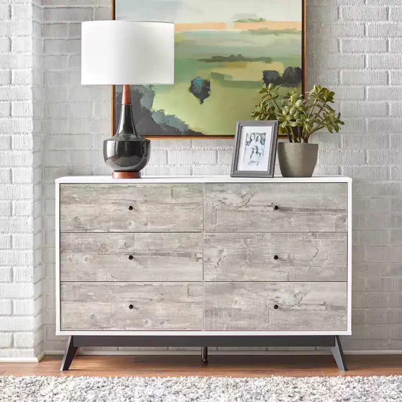Buylateral Crislana Mid-Century Modern 6 Drawer Dresser Gray/White