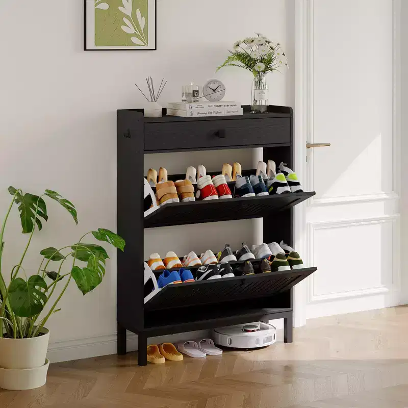 Shoe Storage Cabinet with 2 Flip Drawer, Shoes Organizer with with Top Drawer, Adjustable Shoe Rack