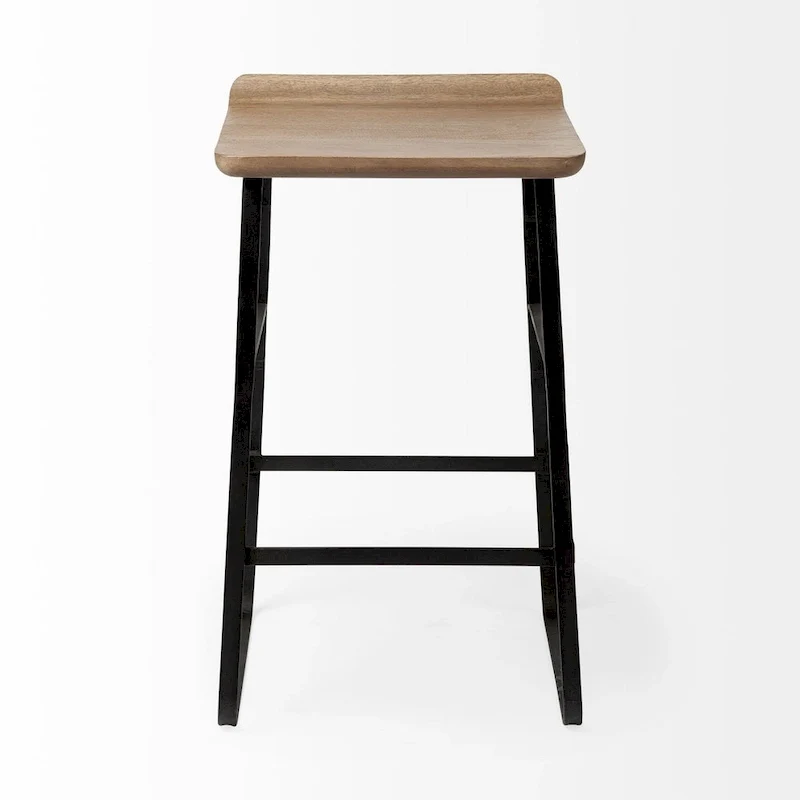 Conan Medium Brown Solid Wood Seat With Black Metal Frame Counter Stool - 15.0L x 16.0W x 25.0H