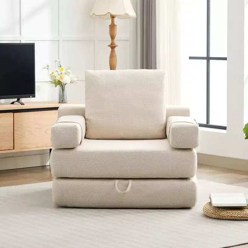 Fold-Down Convertible Sleeper Sofa Chair with Removable Armrests & Washable Cover
