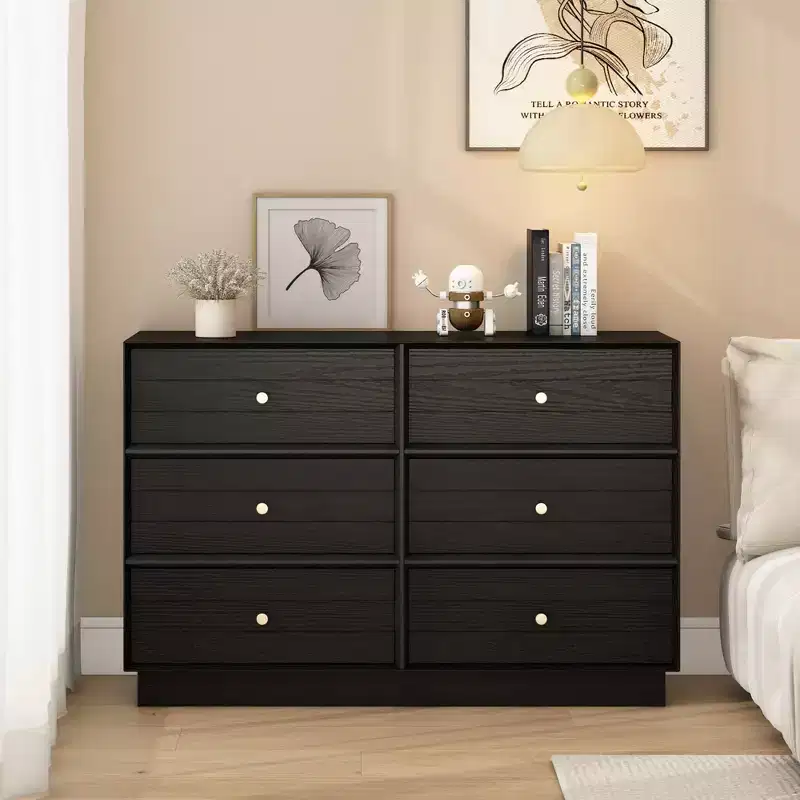 Heynemo 6 Drawer Dresser, Modern Closet Dressers with Crystal Knobs & Painted Strip, for Bedroom Living Room Hallway Closet