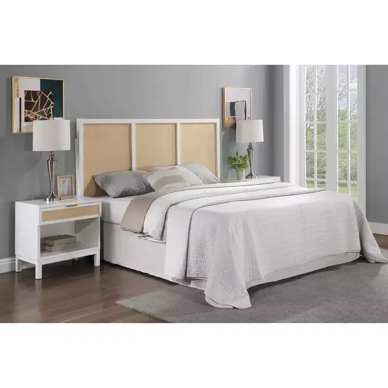 Comfort Pointe King Bayport Headboard White with Cane Inset: Coastal Design, Solid Poplar & MDF, Adjustable Height