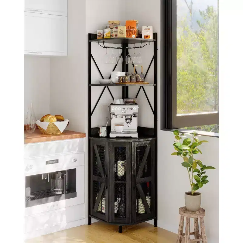 Corner Shelf, Space-Saving Storage Cabinet w/ Open Shelves for Kitchen & Living Room