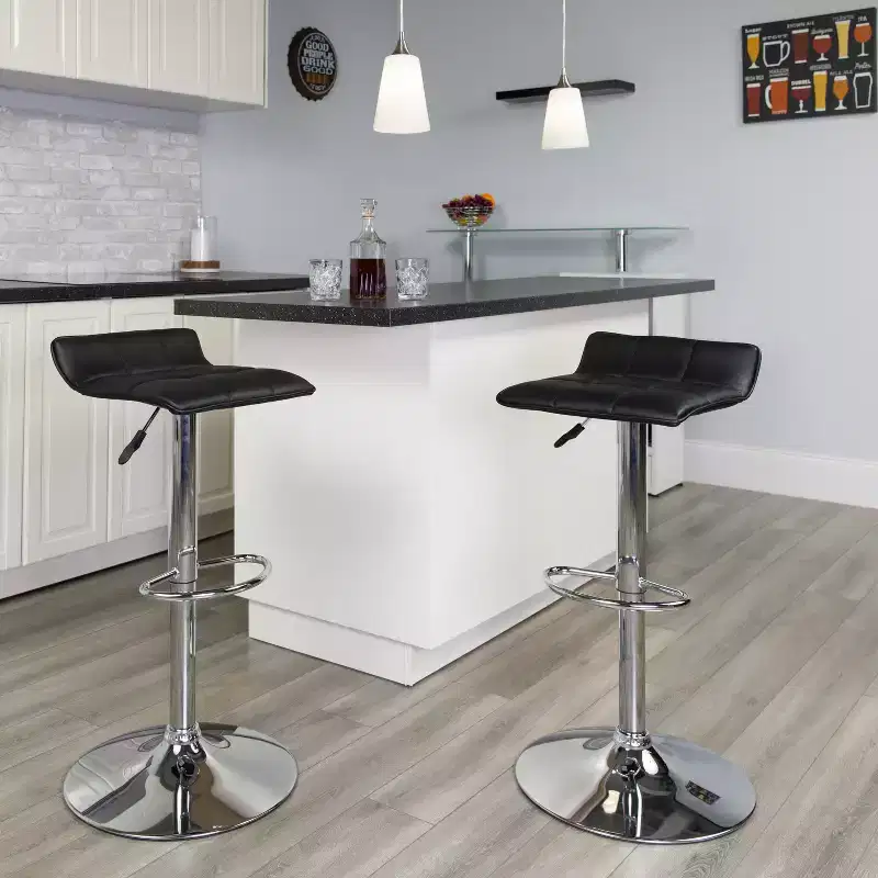 Emma and Oliver 2 Pack Contemporary Vinyl Adjustable Height Barstool with Quilted Wave Seat and Chrome Base