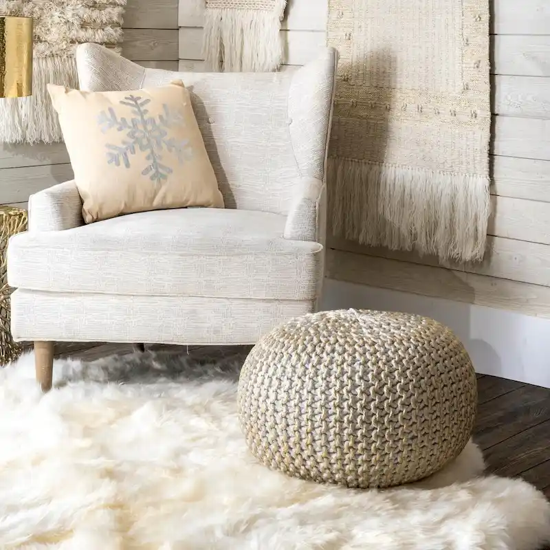 Nuloom Ling Round Knit Filled Ottoman Pouf