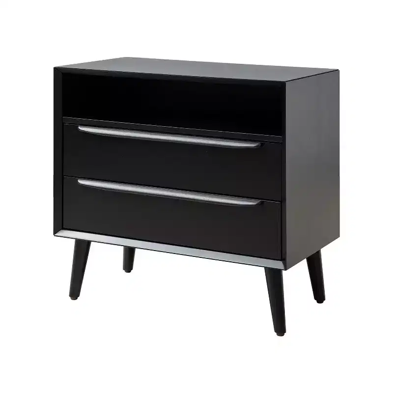 Margery Mid-century Modern 2 - Drawer end table with Built-In Outlets and Cable Management and Open Shelf | HULALA HOME