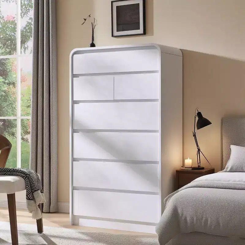 7 Drawers Dresser for Bedroom, Modern Dressers & Chests of Drawers with Curved Profile Design, Wooden Dresser for Living Room