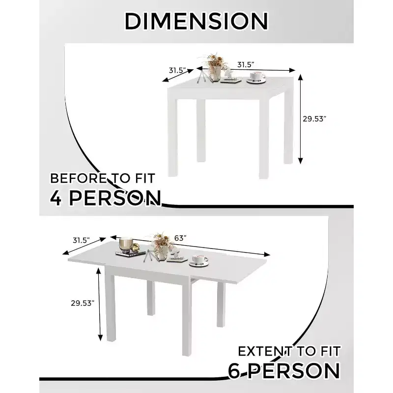 31.5-63 Expandable Dining Table with Aluminum Slat Frame,4-6 Persons,Rectangular,for Porch