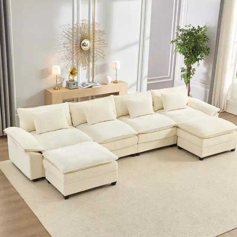 Mjkone 156'' Oversized Modular Sectional Sofa, U-Shaped Couch with 2 Ottomans, 6-Seat Chenille Upholstered Deep Seat Sofa