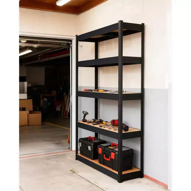 5-Tier Steel Garage Shelf  Carbon Steel Frame with MDF Boards, 180kg per Tier, Adjustable Storage Rack for Basement & Pantry