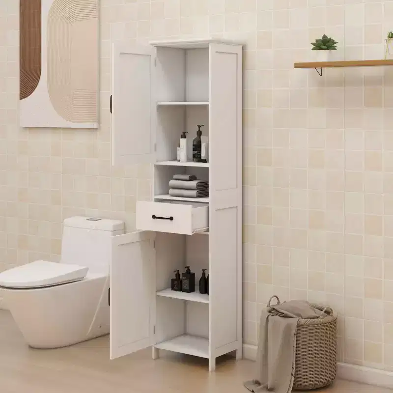 MAYEERTY Double-Door Narrow Tall Slim Cabinet, Freestanding Storage Unit with Enclosed Space for Hallway Bathroom