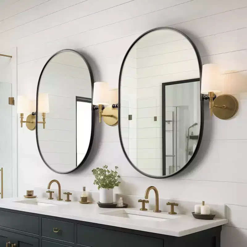 31 In.H X 24 In.W Black Iron Runway Hardware Hanging Mirror Frame Wall Mirror