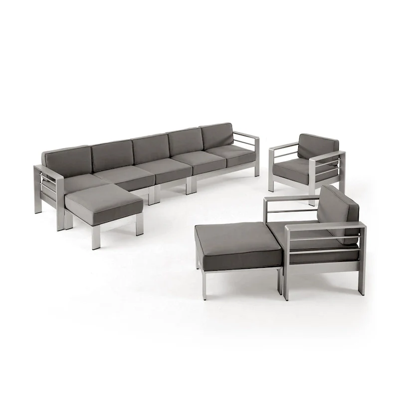 Cape Coral Outdoor Modern 7 Seater Aluminum Chat Set with Ottomans by Christopher Knight Home