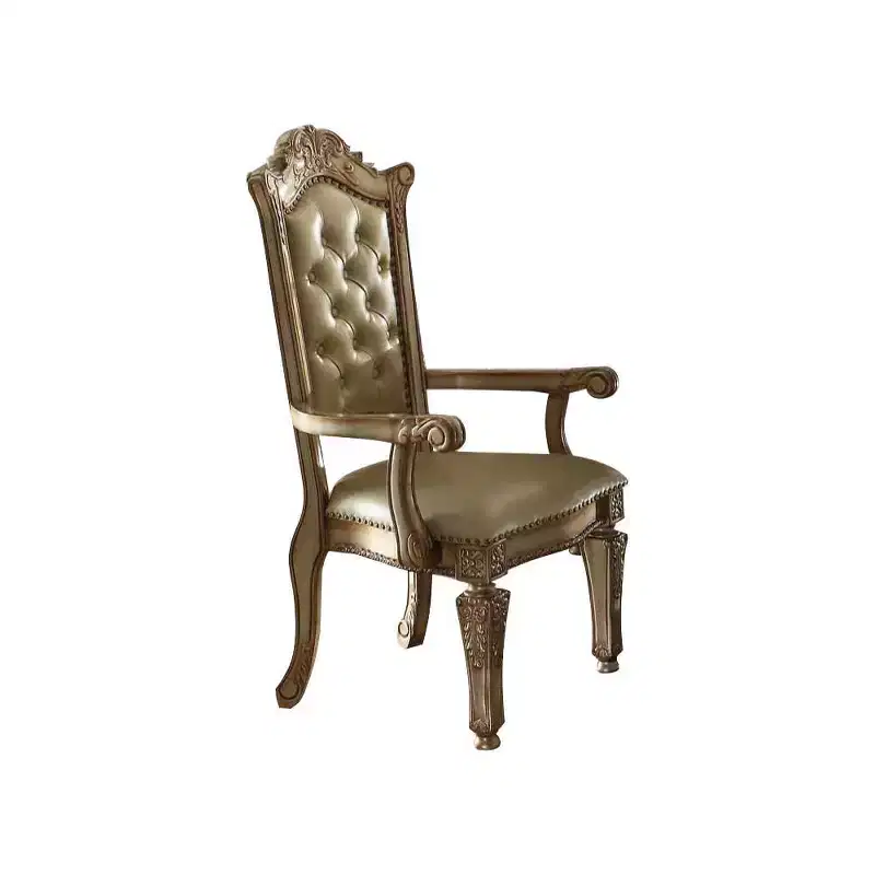 27" Vendome Accent Chair Bone Synthetic Leather/Gold Patina Finish - Acme Furniture: Luxury Tufted Armchair, Nailhead Trim