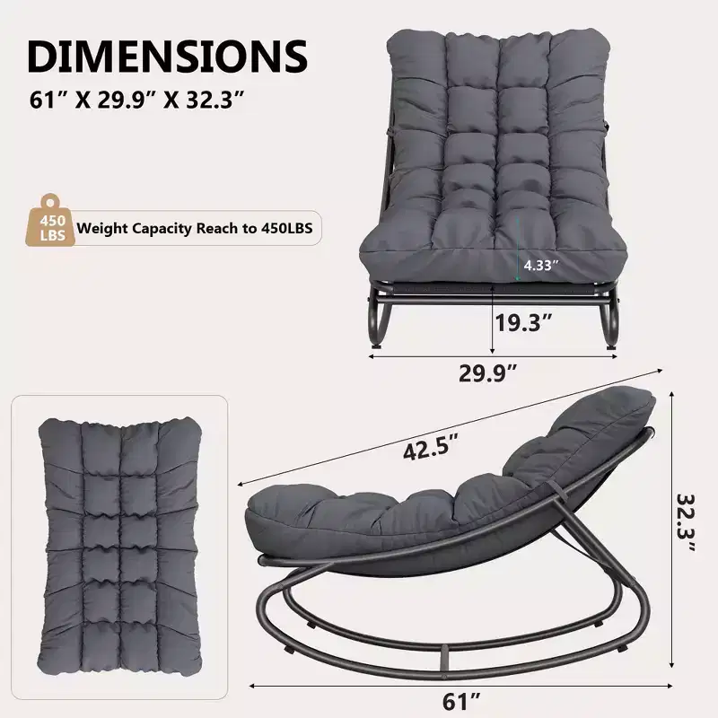 2 Pcs Outdoor Rocking Papasan Chairs, Comfortable Lounging Chair with Removable Cushions, Metal Frame, Padded Seat for Patio, Garden, Living Room