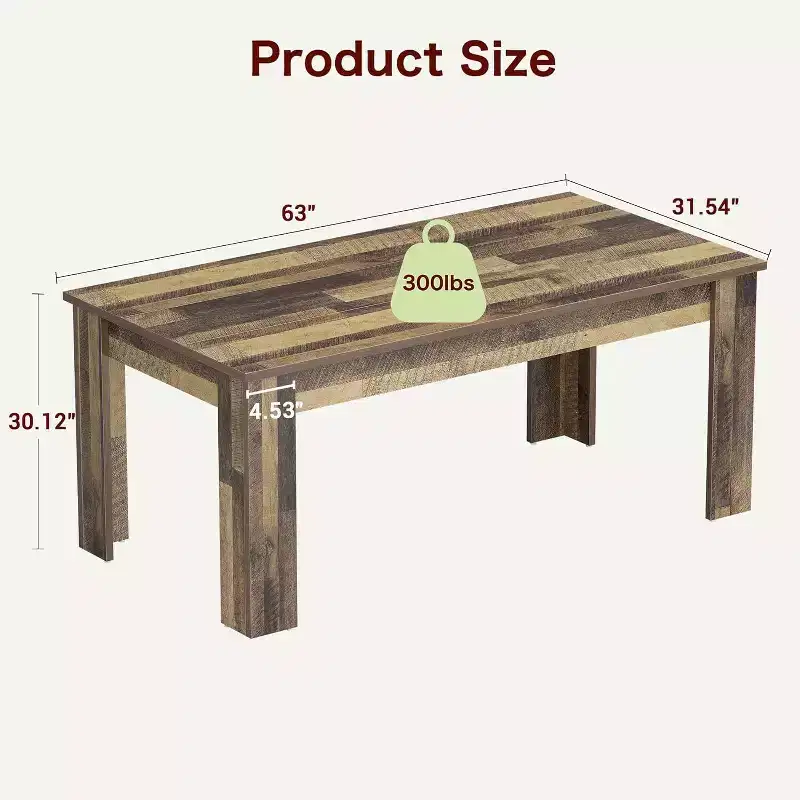Dining Table for 4-6, 63 Wood Farmhouse Rectangular Dining Room & Kitchen Table for 4 for Apartment, Home