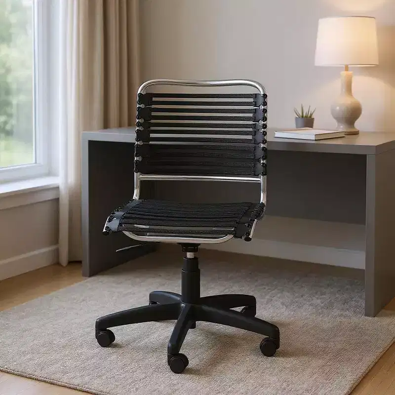 HomeRoots Black and Silver Adjustable Swivel Bungee Rolling Office Chair