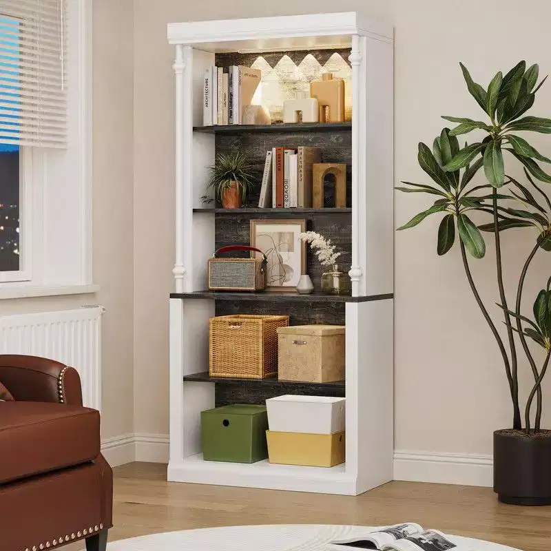 Bookshelf with Adjustable Shelves, 5 Tier Display Cabinet with LED Light, Freestanding Display Case for Collectibles Bedroom Living Room
