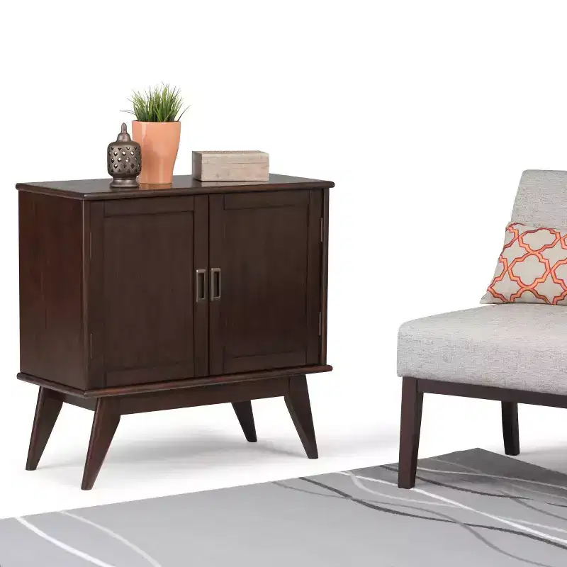 32" Tierney Solid Hardwood Mid Century Low Storage Cabinet Medium Auburn Brown - WyndenHall