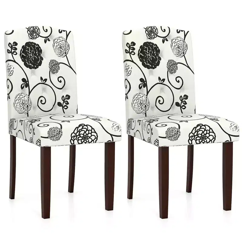 Costway Wooden Dining Chair Set of 2 with Rubber Wood Legs Padded Seat S Springs, Kitchen Beige/Gray