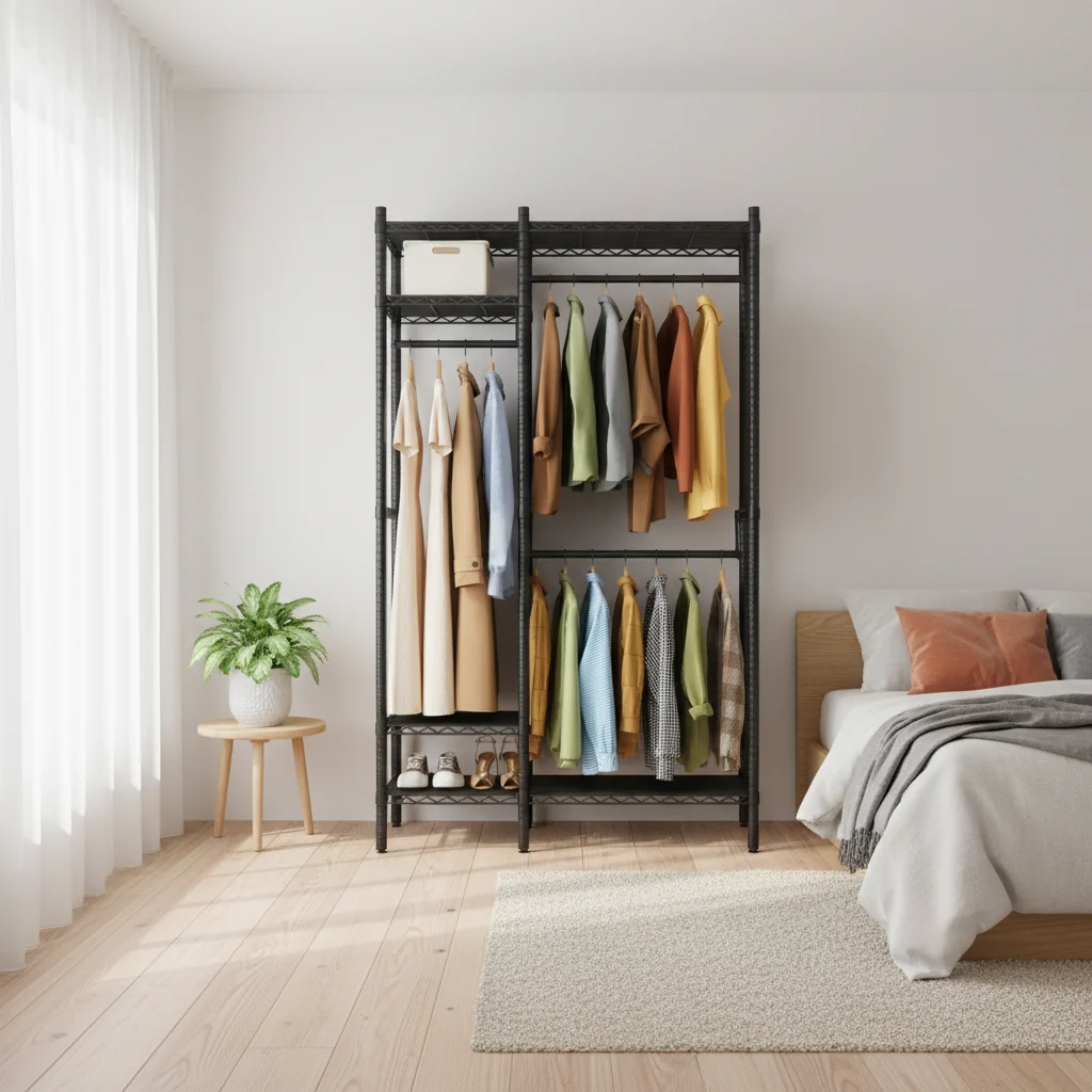 Heavy Duty Clothes Rack with 4-Tier Shelves, Freestanding Portable Closet, Adjustable Clothing Storage Rack, Supports Up to 850 LBS