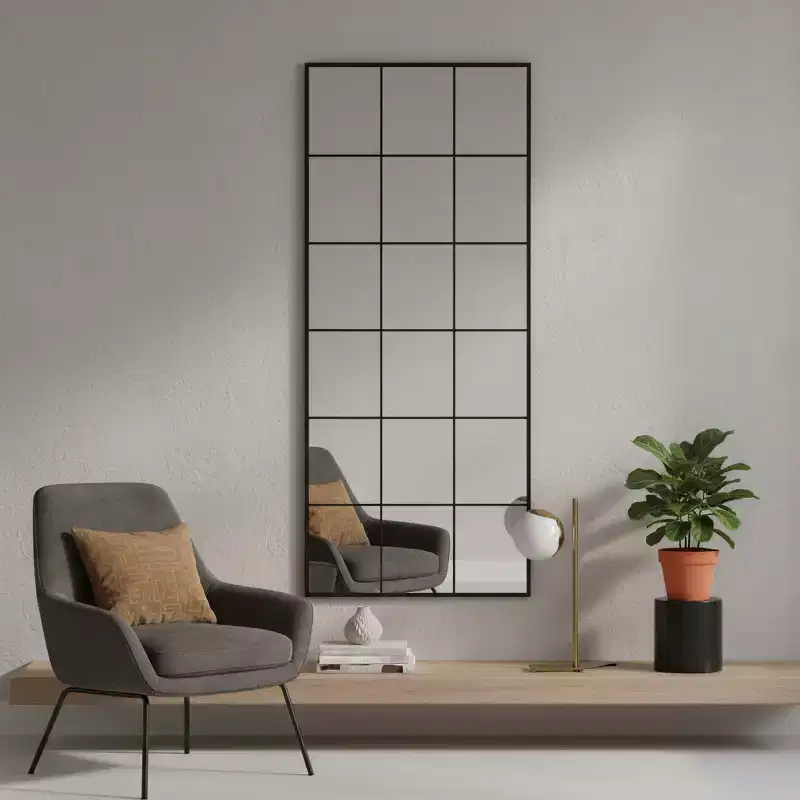 HomeRoots 69 Black Metal Windowpane Framed Full Length Mirror