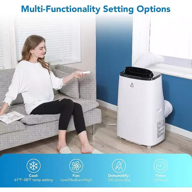15,000 BTU Portable Air Conditioner, Portable AC Built-in Cool with Dehumidifier, and Fan Cools up to 850 Sq. Ft Bedroom, Office, Kitchen