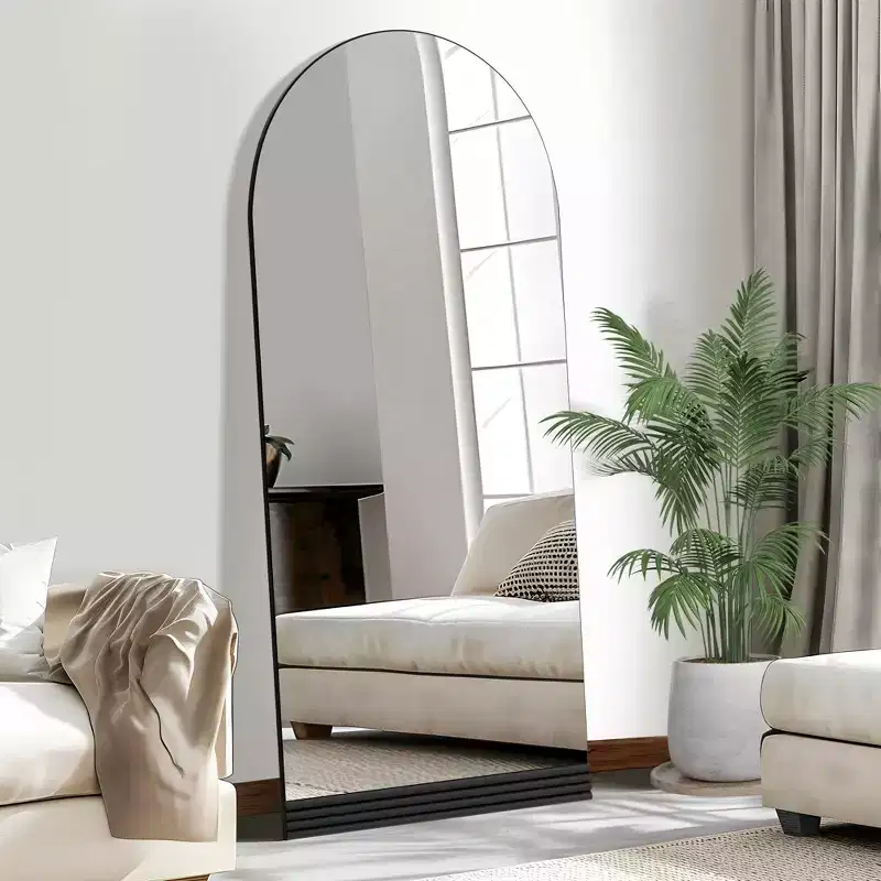 Wooden base stripe right angle arch black full-length mirror 180x80x2cm (no stand)