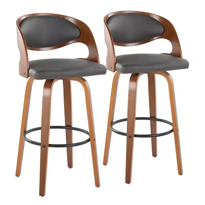 Set of 2 Pino PU Leather Barstools Walnut/Gray/Black - LumiSource