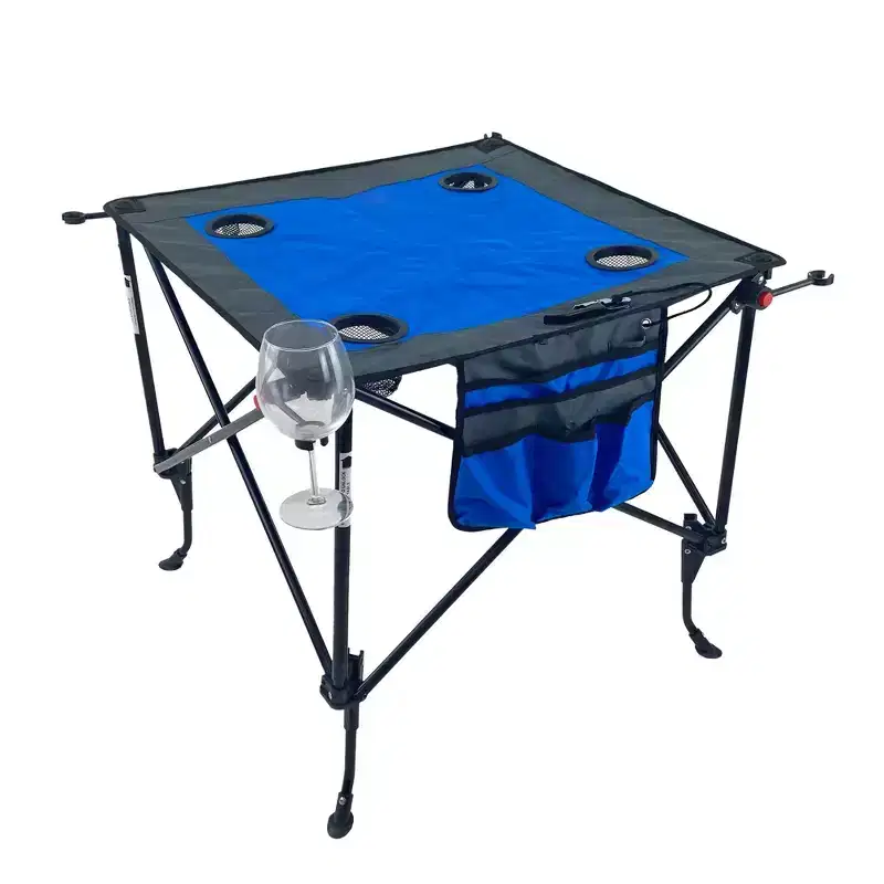 Portable Outdoor Adjustable Height Folding Wine Table with Cup Holders, Storage Bag
