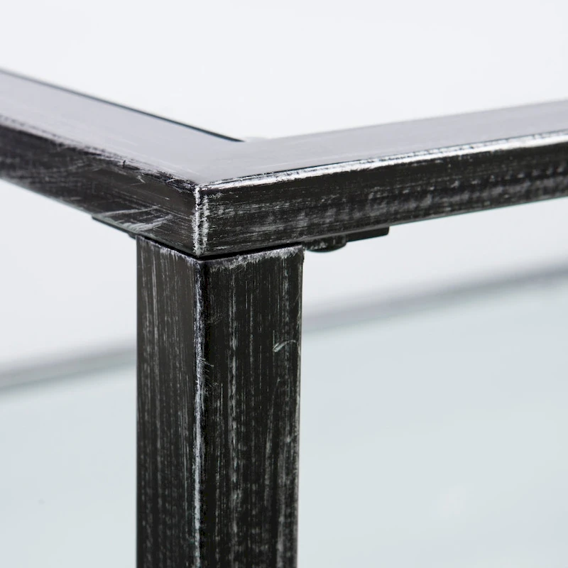 SEI Furniture Glenn Black Rectangle Metal Coffee Table with Glass Top and Bottom Shelf