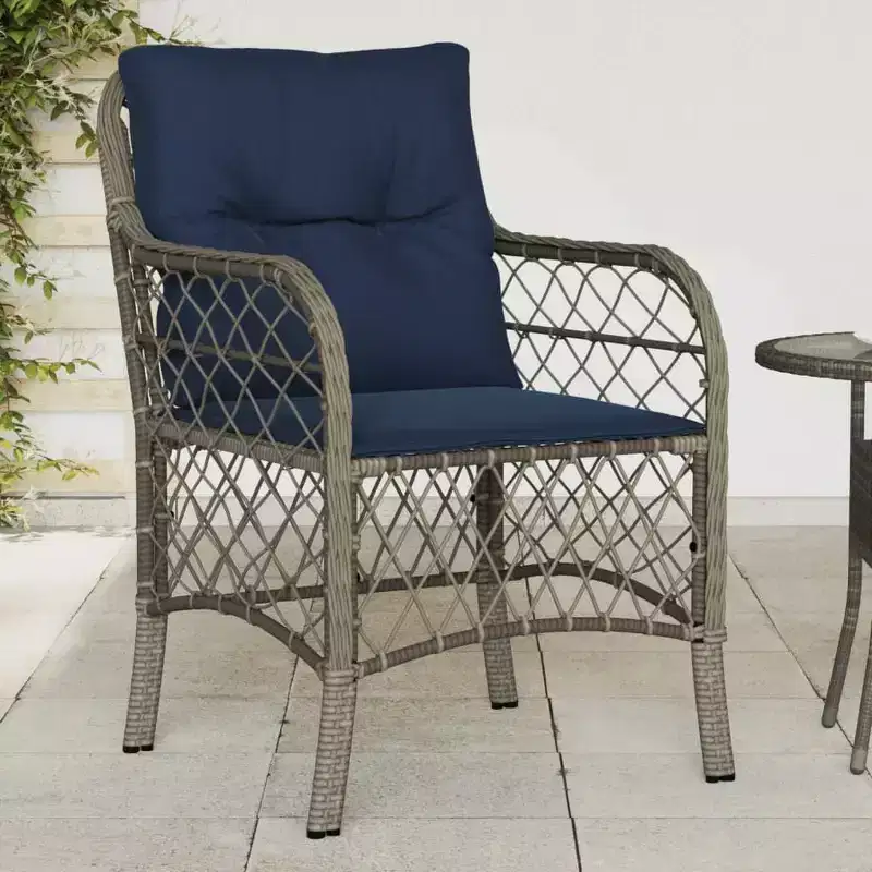 vidaXL Comfortable Poly Rattan Patio Chairs with Navy Cushions - Set of 2, UV and Weather-Resistant, Easy Clean Outdoor Seating