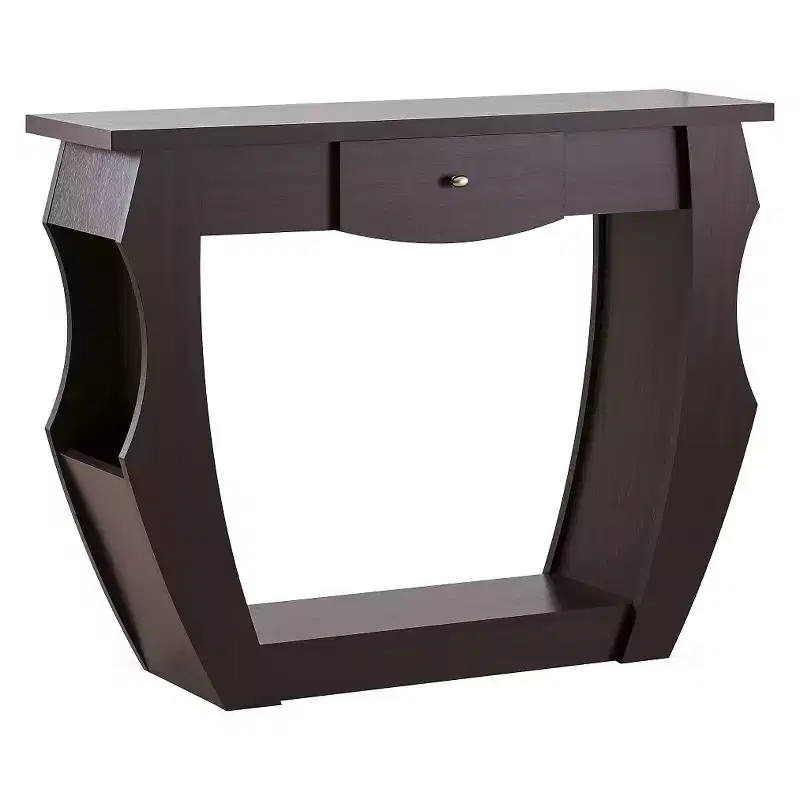 Coralli Modern Cut Out Sofa Table Walnut - HOMES: Inside + Out: Arching Legs, Hidden Storage
