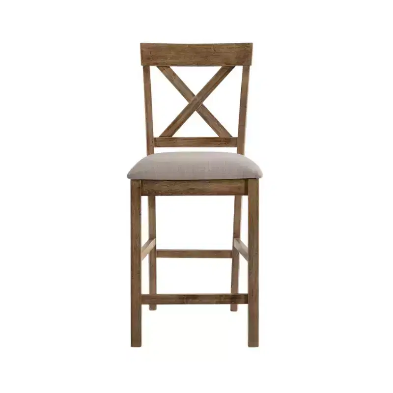 Simple Relax Set of 2 Linen Upholstered Counter Height Chairs in Tan and Weathered Oak