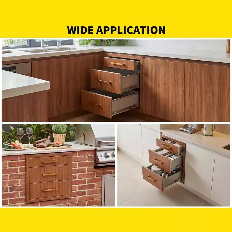 Outdoor Kitchen Drawers 17 W x 20 H x 20 D, Flush Mount Triple BBQ Drawers with Stainless Steel Handle for Outdoor Kitchens, BBQ Island